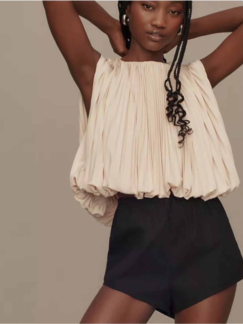 Anthropologie Plisse Accordian Pleated Bubble Cream Blouse